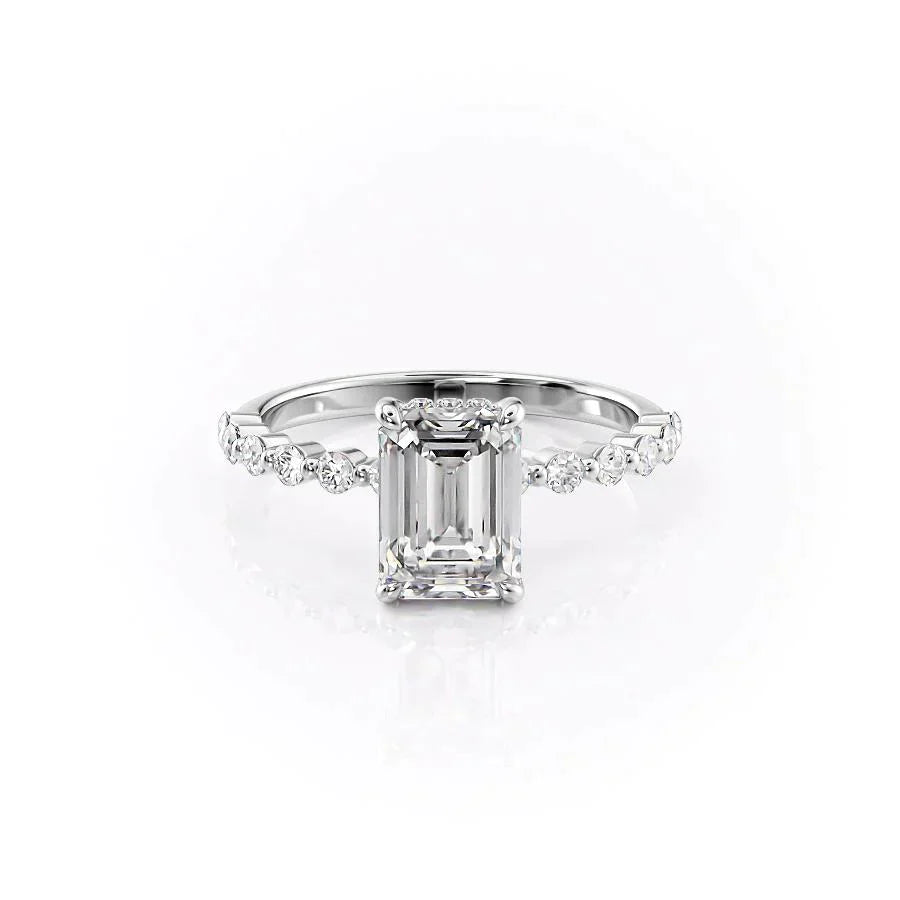 The Khloe Set With A 1.5 Carat Emerald 14K White Gold Lab Diamond
