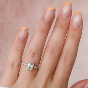 The Khloe Set With A 1 Carat Emerald 14K White Gold Lab Diamond
