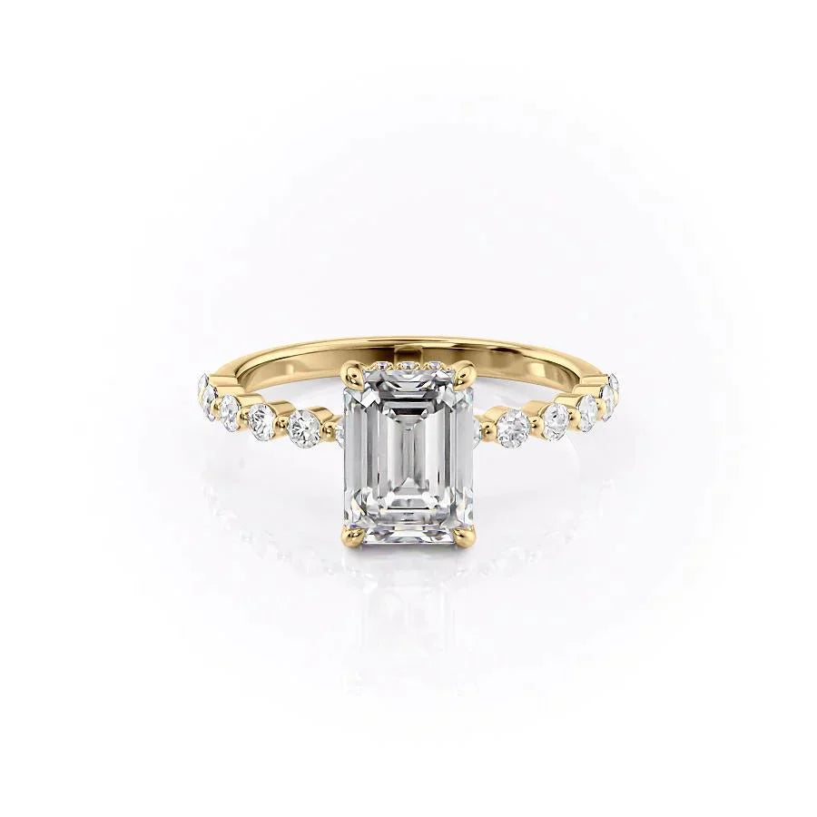 The Khloe Set With A 3 Carat Emerald 18K Yellow Gold Lab Diamond