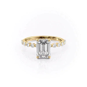 The Khloe Set  With A 2 Carat Emerald 14K Yellow Gold Moissanite