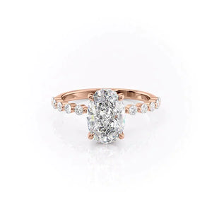 The Khloe Set  With A 2 Carat Oval 14K Rose Gold Moissanite