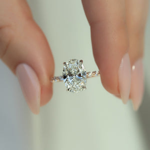 The Khloe Set With A 3 Carat Oval 14K Rose Gold Lab Diamond