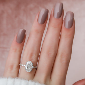 The Khloe Set With A 1 Carat Oval 18K White Gold Lab Diamond