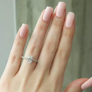 The Khloe Set With A 1 Carat Oval 18K White Gold Lab Diamond