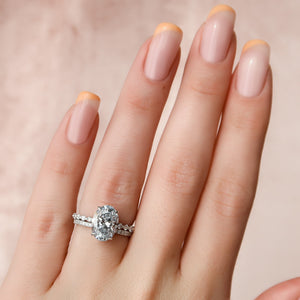 The Khloe Set With A 1 Carat Oval 18K White Gold Lab Diamond