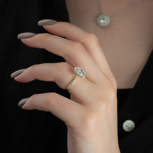 The Khloe Set With A 1 Carat Oval 18K Yellow Gold Lab Diamond
