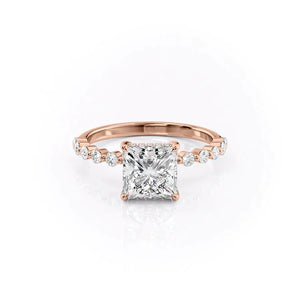 The Khloe Set  With A 2 Carat Princess 14K Rose Gold Moissanite