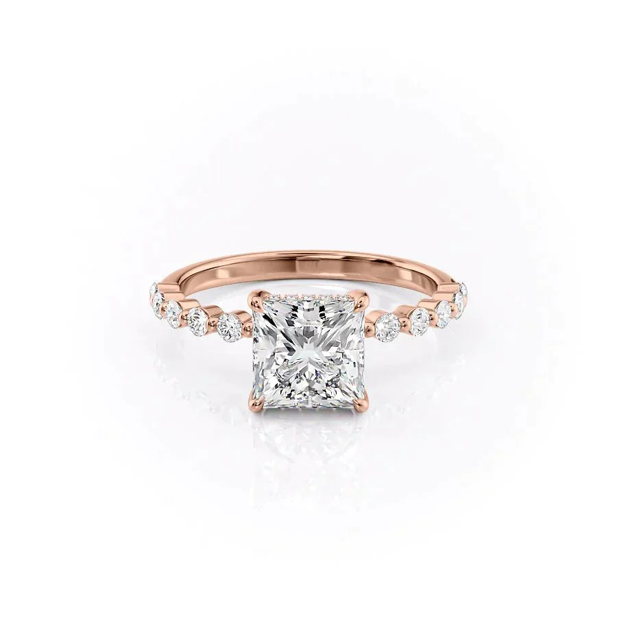 The Khloe Set With A 2.5 Carat Princess 14K Rose Gold Lab Diamond