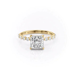 The Khloe Set  With A 2 Carat Princess 18K Yellow Gold Moissanite