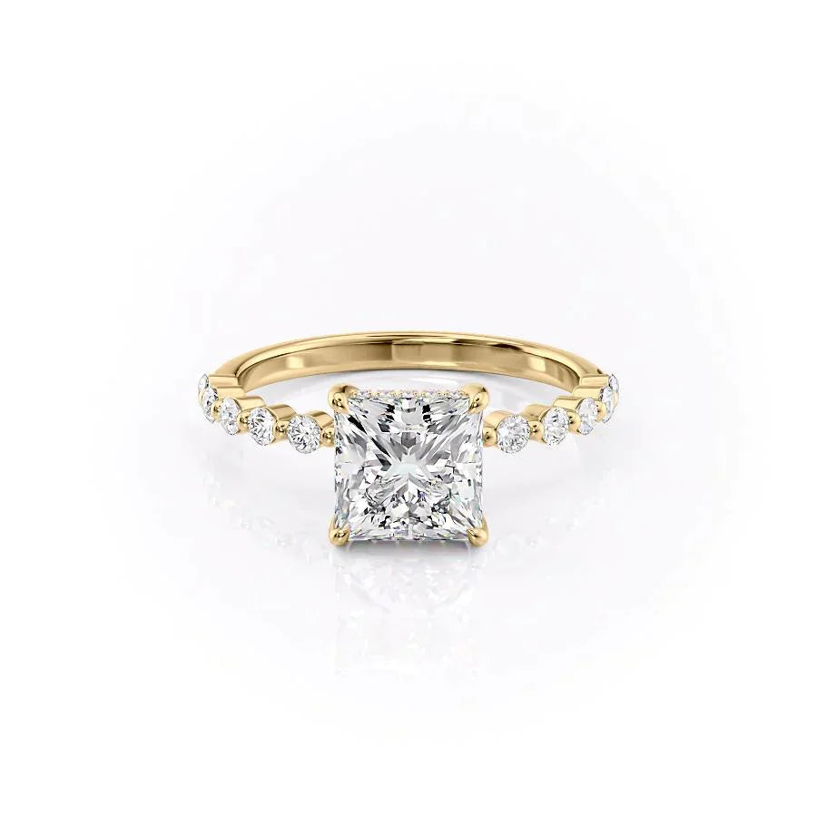 The Khloe Set With A 1 Carat Princess 14K Yellow Gold Lab Diamond