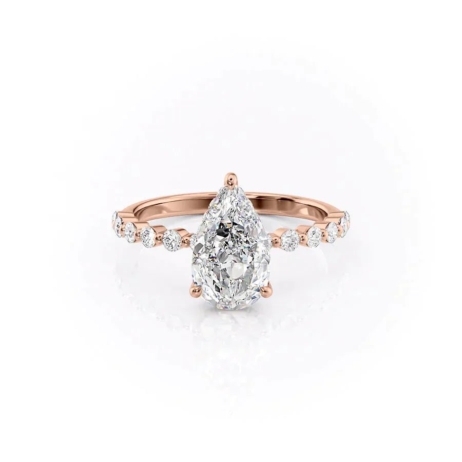 The Khloe Set  With A 2 Carat Pear 14K Rose Gold Moissanite