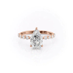 The Khloe Set  With A 5 Carat Pear 14K Rose Gold Moissanite