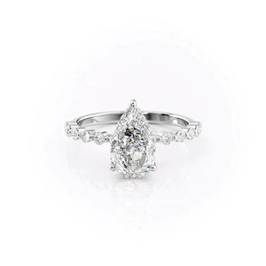 The Khloe Set  With A 2.5 Carat Pear 18K White Gold Moissanite