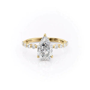 The Khloe Set With A 2.5 Carat Pear 14K Yellow Gold Lab Diamond