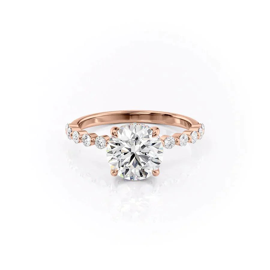 The Khloe Set With A 3 Carat Round 14K Rose Gold Lab Diamond