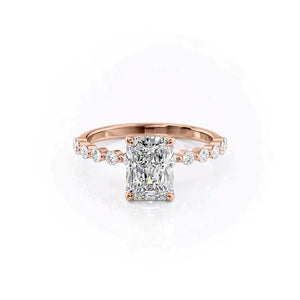 The Khloe Set With A 3 Carat Radiant 14K Rose Gold Lab Diamond