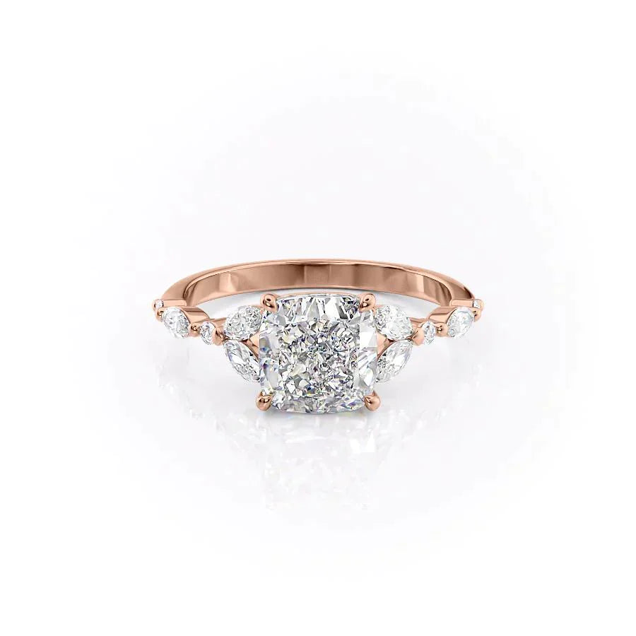The Chelsea Set With A 1 Carat Cushion 14K Rose Gold Lab Diamond