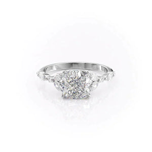 The Chelsea Set With A 3 Carat Cushion 14K White Gold Lab Diamond