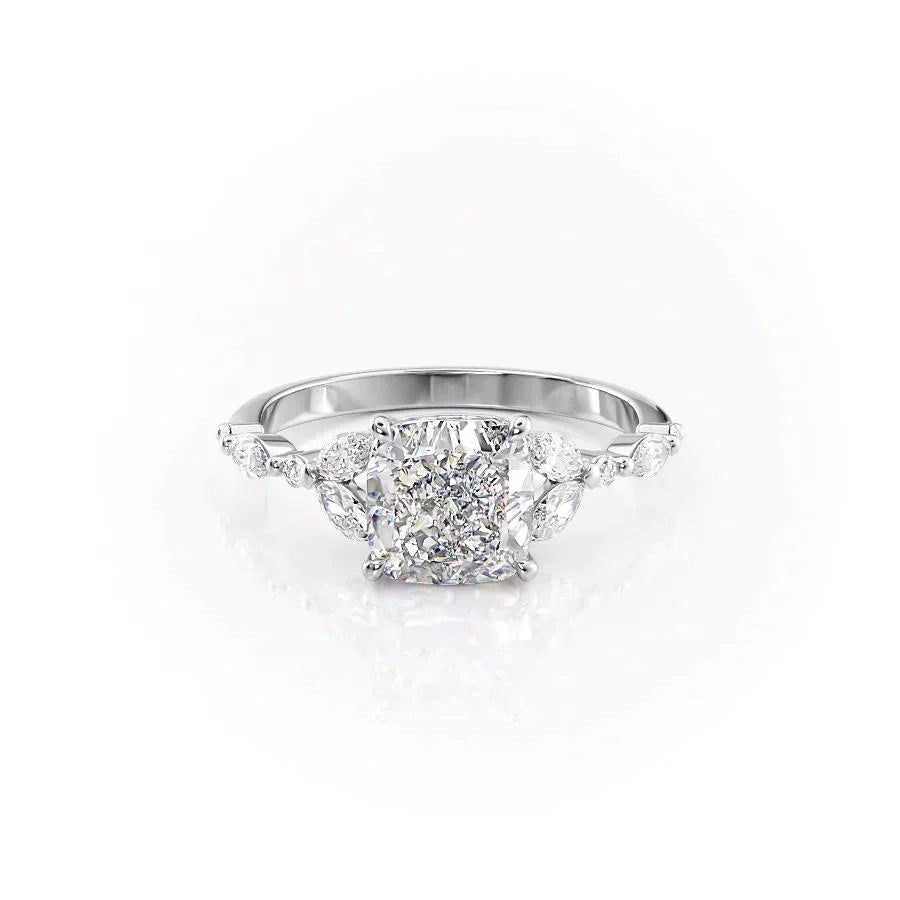 The Chelsea Set  With A 3 Carat Cushion 14K White Gold Moissanite