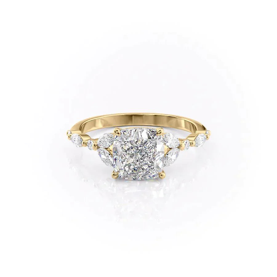 The Chelsea Set  With A 1.5 Carat Cushion 18K Yellow Gold Moissanite