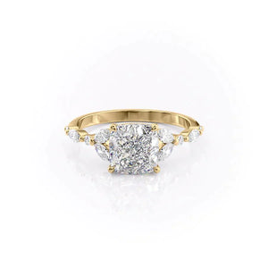 The Chelsea Set  With A 1.5 Carat Cushion 18K Yellow Gold Moissanite