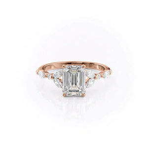 The Chelsea Set With A 1.5 Carat Emerald 14K Rose Gold Lab Diamond