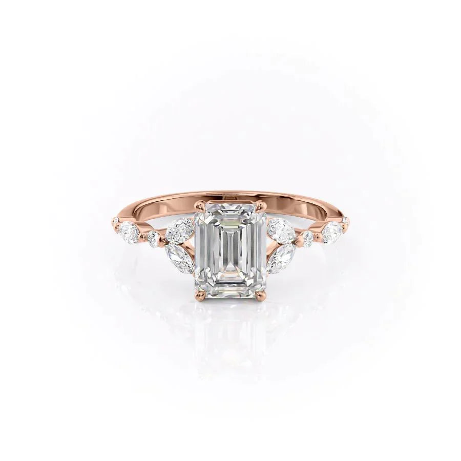 The Chelsea Set  With A 3 Carat Emerald 14K Rose Gold Moissanite