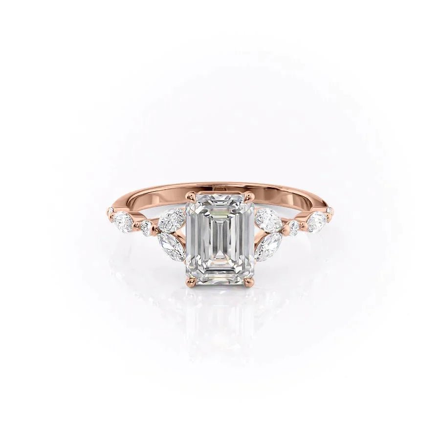 The Chelsea Set  With A 4.5 Carat Emerald 18K Rose Gold Moissanite