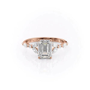 The Chelsea Set  With A 4.5 Carat Emerald 18K Rose Gold Moissanite