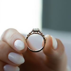 The Chelsea Set  With A 4.5 Carat Emerald 18K Rose Gold Moissanite