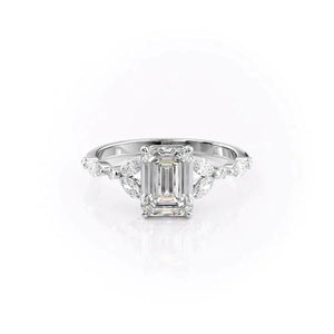 The Chelsea Set  With A 3 Carat Emerald 14K White Gold Moissanite