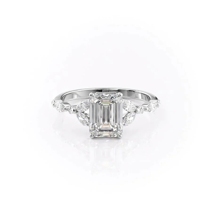 The Chelsea Set  With A 2 Carat Emerald 18K White Gold Moissanite