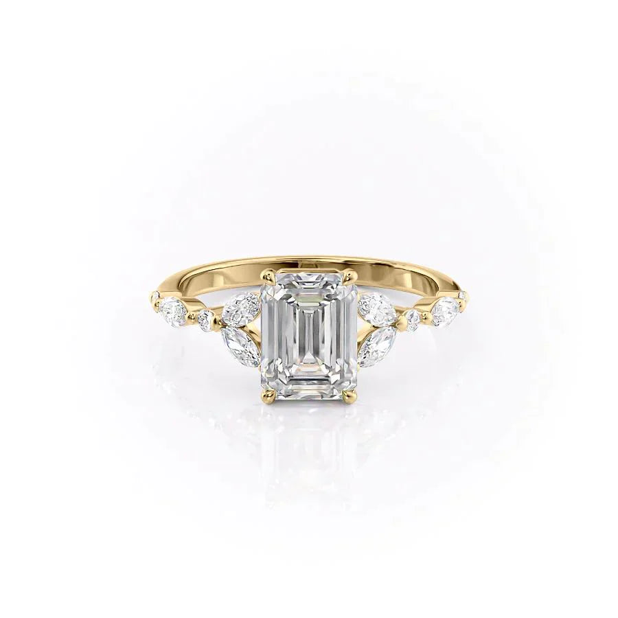 The Chelsea Set  With A 3 Carat Emerald 14K Yellow Gold Moissanite
