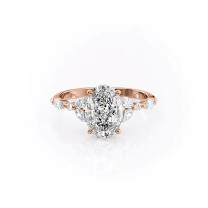 The Chelsea Set  With A 3 Carat Oval 14K Rose Gold Moissanite