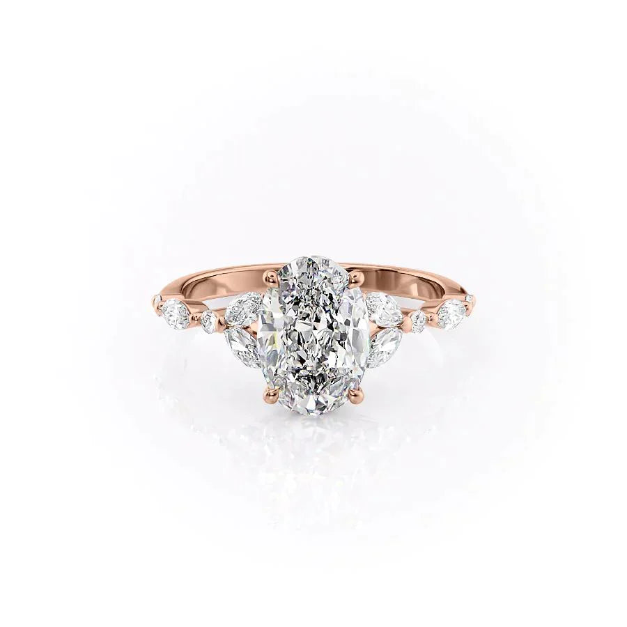 The Chelsea Set With A 1 Carat Oval 14K Rose Gold Lab Diamond