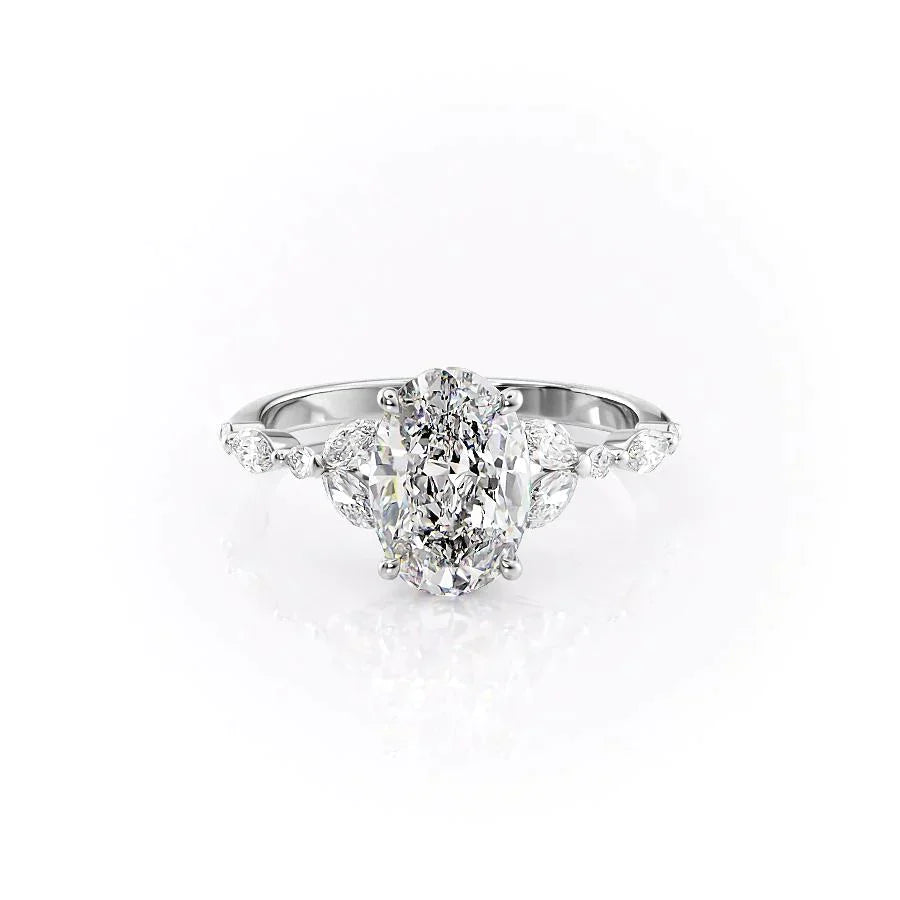 The Chelsea Set With A 2 Carat Oval 18K White Gold Lab Diamond