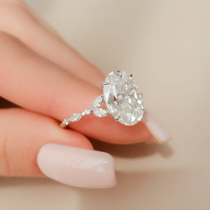 The Chelsea Set  With A 3 Carat Oval 14K White Gold Moissanite