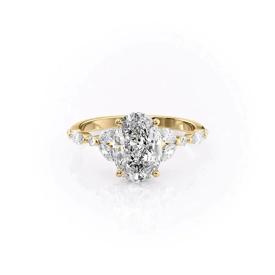 The Chelsea Set  With A 3 Carat Oval 18K Yellow Gold Moissanite
