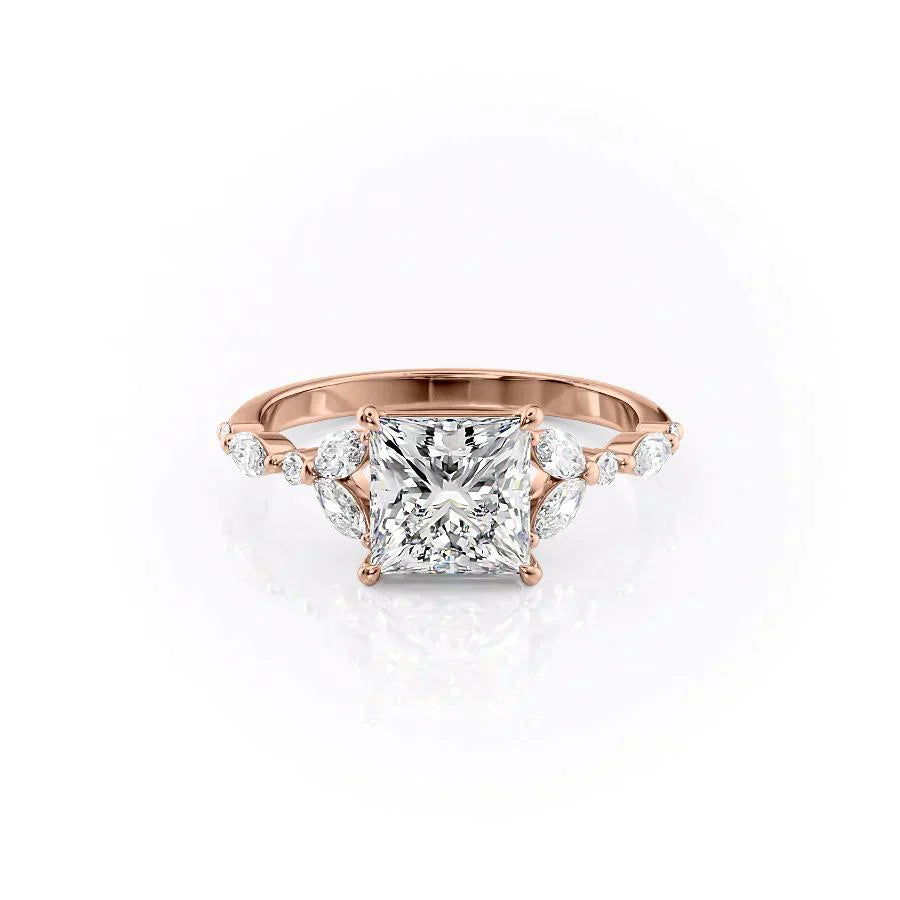The Chelsea Set  With A 2 Carat Princess 14K Rose Gold Moissanite