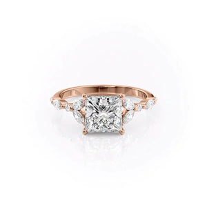 The Chelsea Set  With A 2.5 Carat Princess 14K Rose Gold Moissanite