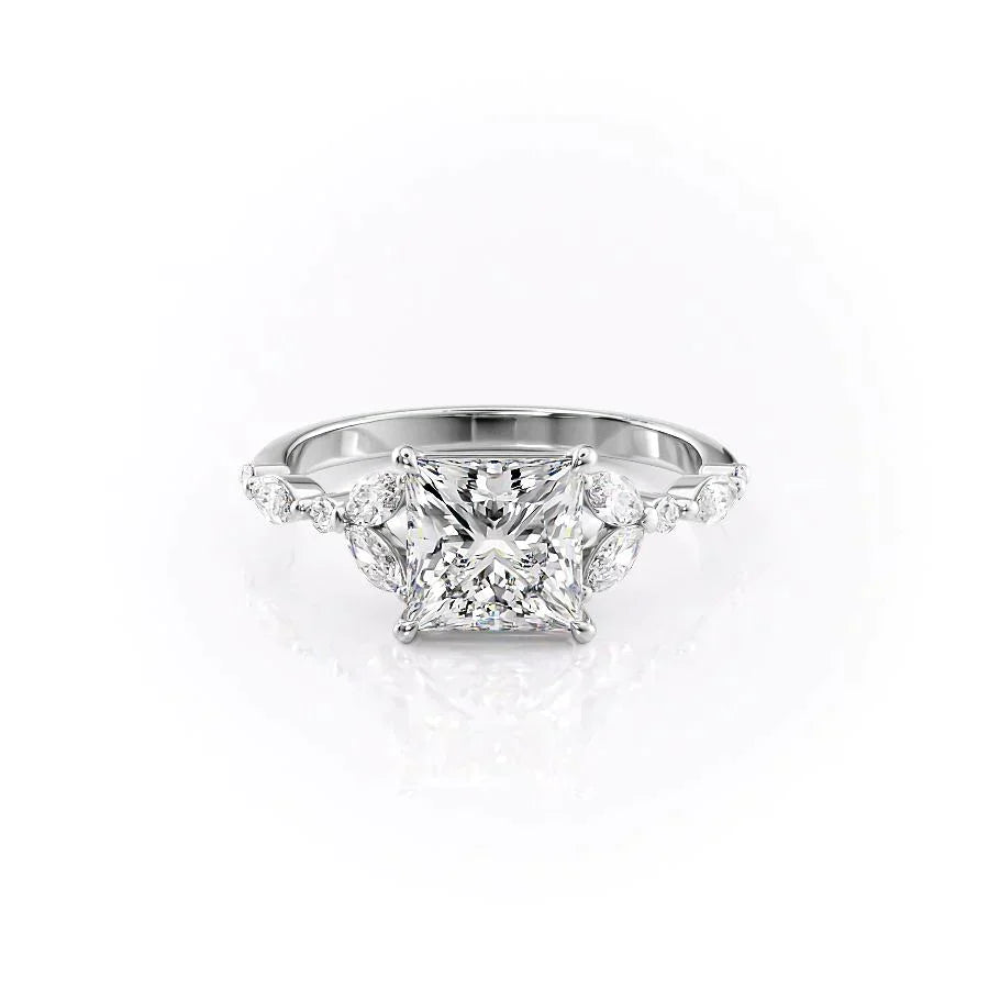 The Chelsea Set  With A 1.5 Carat Princess 14K White Gold Moissanite