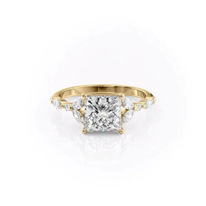The Chelsea Set  With A 2 Carat Princess 18K Yellow Gold Moissanite