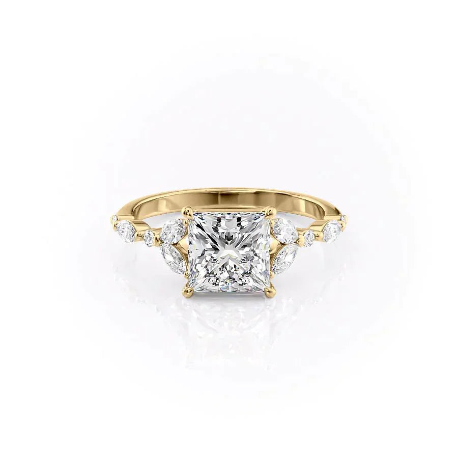 The Chelsea Set  With A 2 Carat Princess 14K Yellow Gold Moissanite