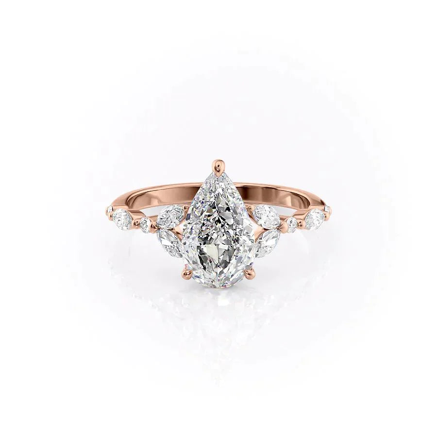 The Chelsea Set With A 1 Carat Pear 14K Rose Gold Lab Diamond