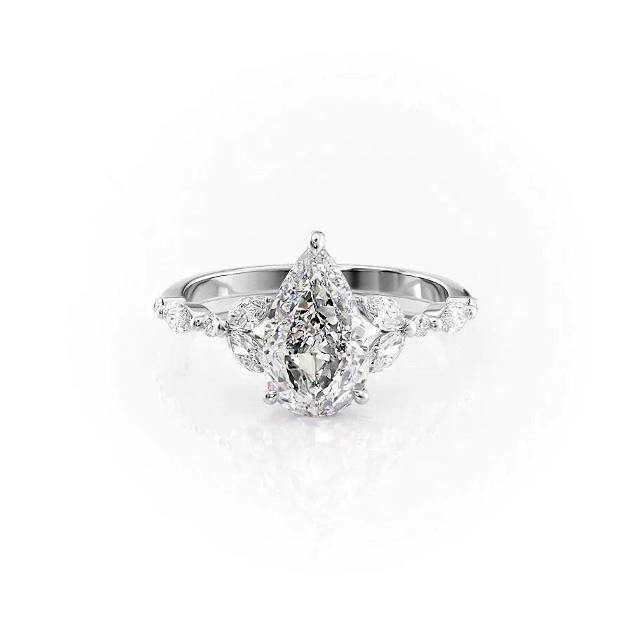 The Chelsea Set With A 3 Carat Pear 18K White Gold Lab Diamond