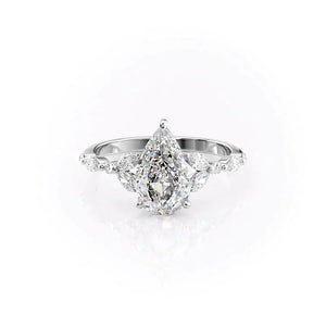 The Chelsea Set  With A 2.5 Carat Pear 14K White Gold Moissanite