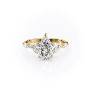 The Chelsea Set  With A 1 Carat Pear 18K Yellow Gold Moissanite