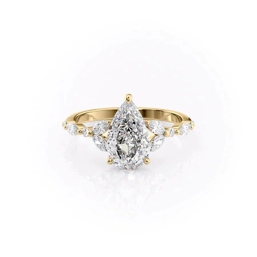 The Chelsea Set With A 1 Carat Pear 14K Yellow Gold Lab Diamond