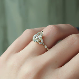 The Chelsea Set  With A 3 Carat Pear 14K Yellow Gold Moissanite