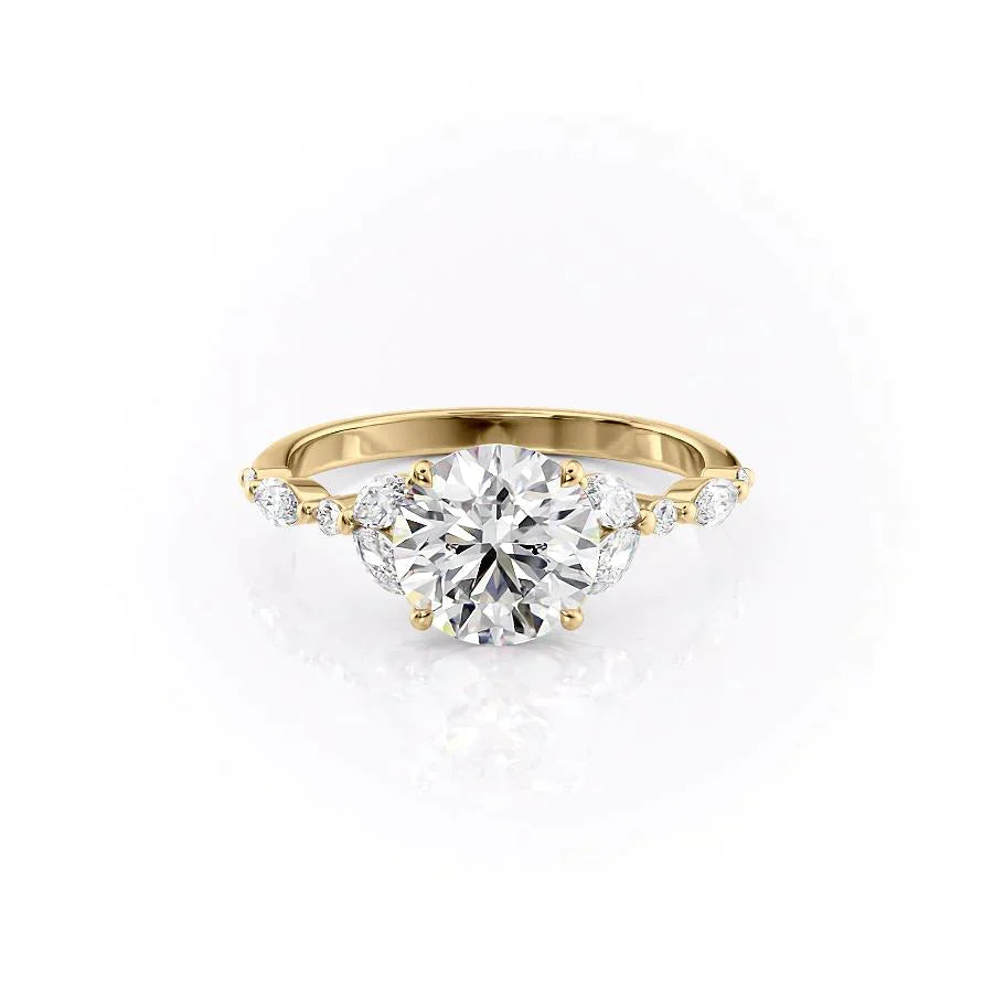 The Chelsea Set  With A 1.5 Carat Round 18K Yellow Gold Moissanite